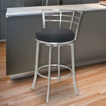 ARMEN LIVING Viper 30 in. Bar Height Swivel Barstool in Brushed Stainless Steel with Black Faux Leather LCVI30BABLK